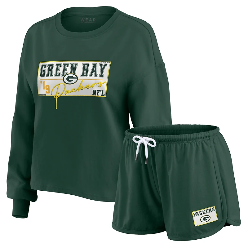 Ensemble de détente pour femme WEAR by Erin Andrews Green Bay Packers, t-shirt à manches longues et short en jersey rugby épais