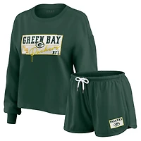 Ensemble de détente pour femme WEAR by Erin Andrews Green Bay Packers, t-shirt à manches longues et short en jersey rugby épais