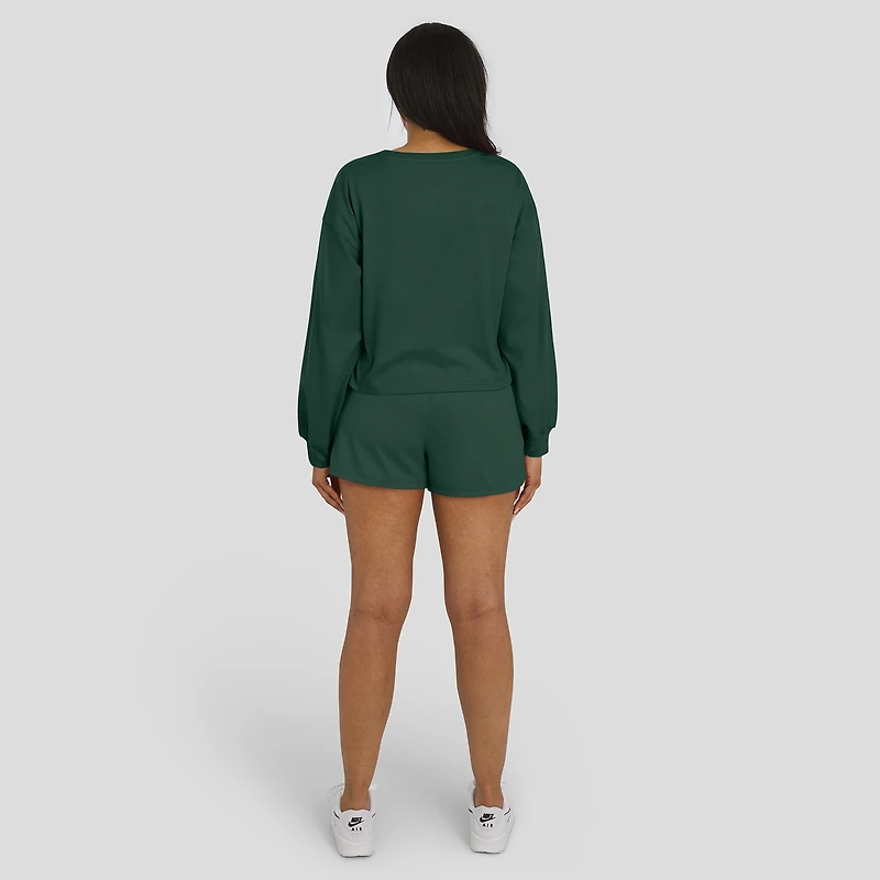 Ensemble de détente pour femme WEAR by Erin Andrews Green Bay Packers, t-shirt à manches longues et short en jersey rugby épais