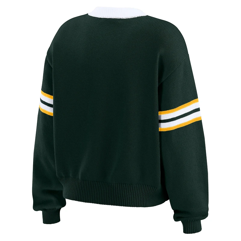 Women's WEAR by Erin Andrews Green  Bay Packers Lace-Up Sweater