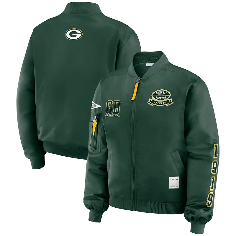 Veste aviateur entièrement zippée à patch Green Bay Packers pour femme par Erin Andrews