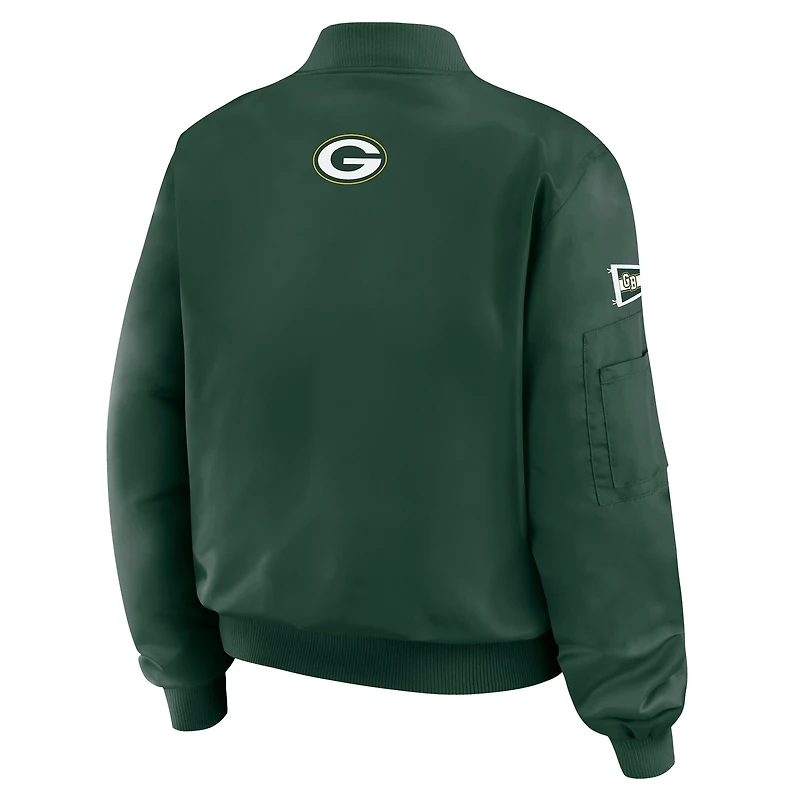 Veste aviateur entièrement zippée à patch Green Bay Packers pour femme par Erin Andrews