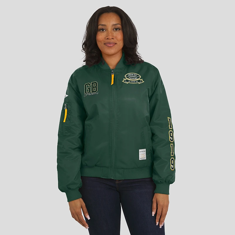 Women's WEAR by Erin Andrews Green Bay Packers Patch Full-Zip Bomber Jacket