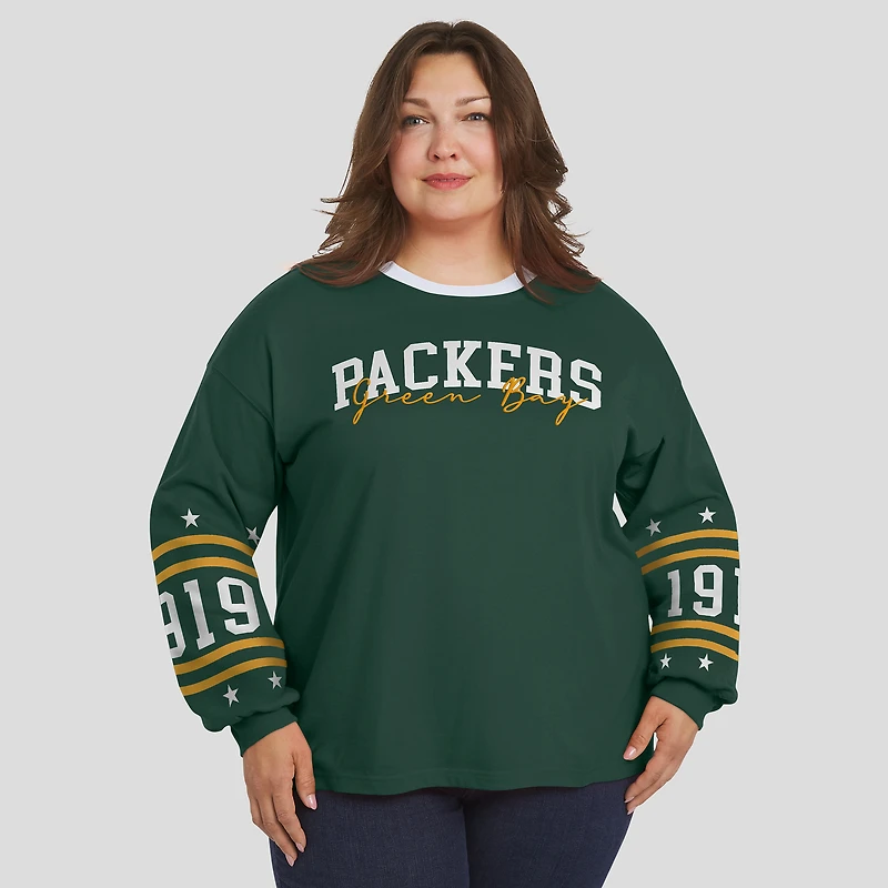 Women's WEAR by Erin Andrews Green Bay Packers Plus Sport Long-Sleeve T-Shirt