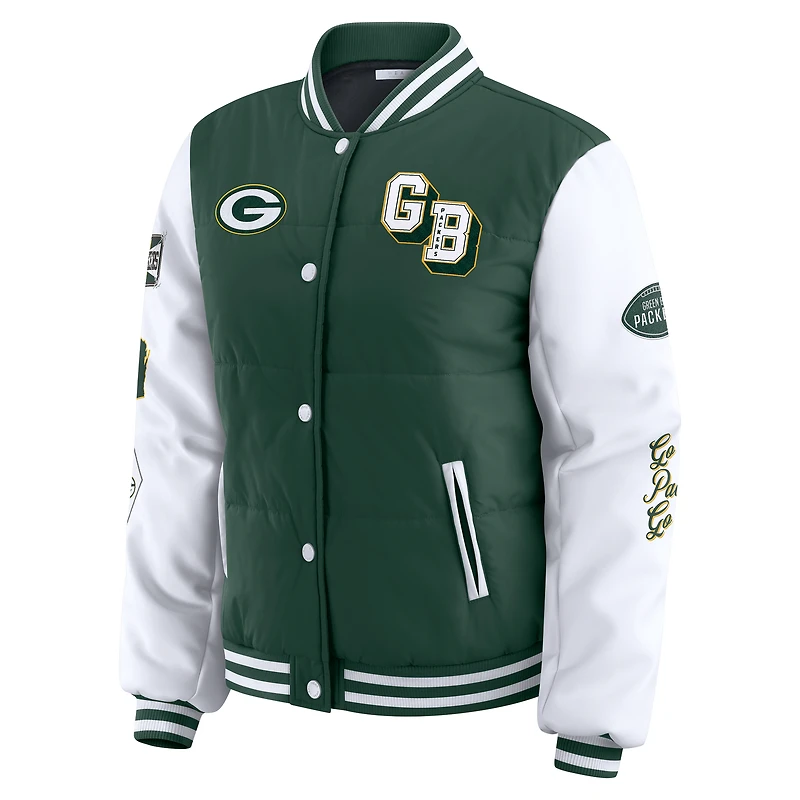 Veste matelassée à boutons-pression complète pour femme WEAR by Erin Andrews Green des Bay Packers