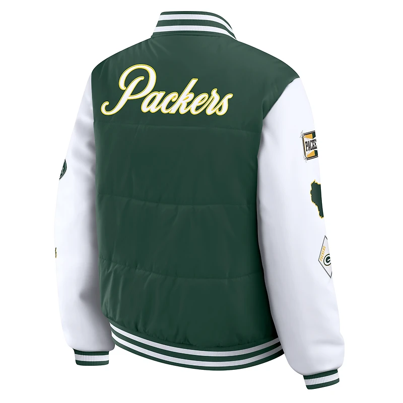 Women's WEAR by Erin Andrews Green Bay Packers Varsity Full-Snap Puffer Jacket