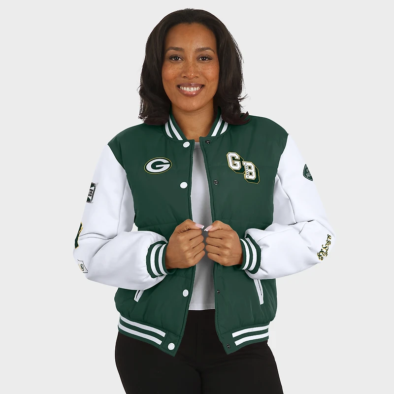 Veste matelassée à boutons-pression complète pour femme WEAR by Erin Andrews Green des Bay Packers
