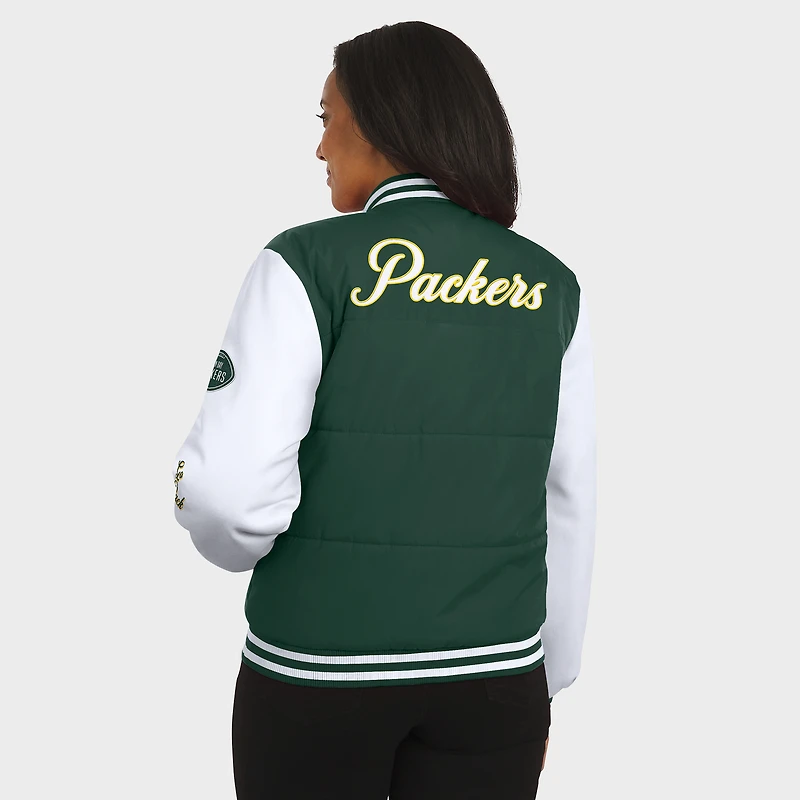 Women's WEAR by Erin Andrews Green Bay Packers Varsity Full-Snap Puffer Jacket