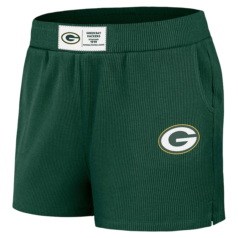 Women's WEAR by Erin Andrews Green Bay Packers Waffle Knit Long Sleeve T-Shirt & Shorts Lounge Set