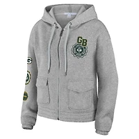 Women's WEAR by Erin Andrews Heather Gray Green Bay Packers Full-Zip Hoodie