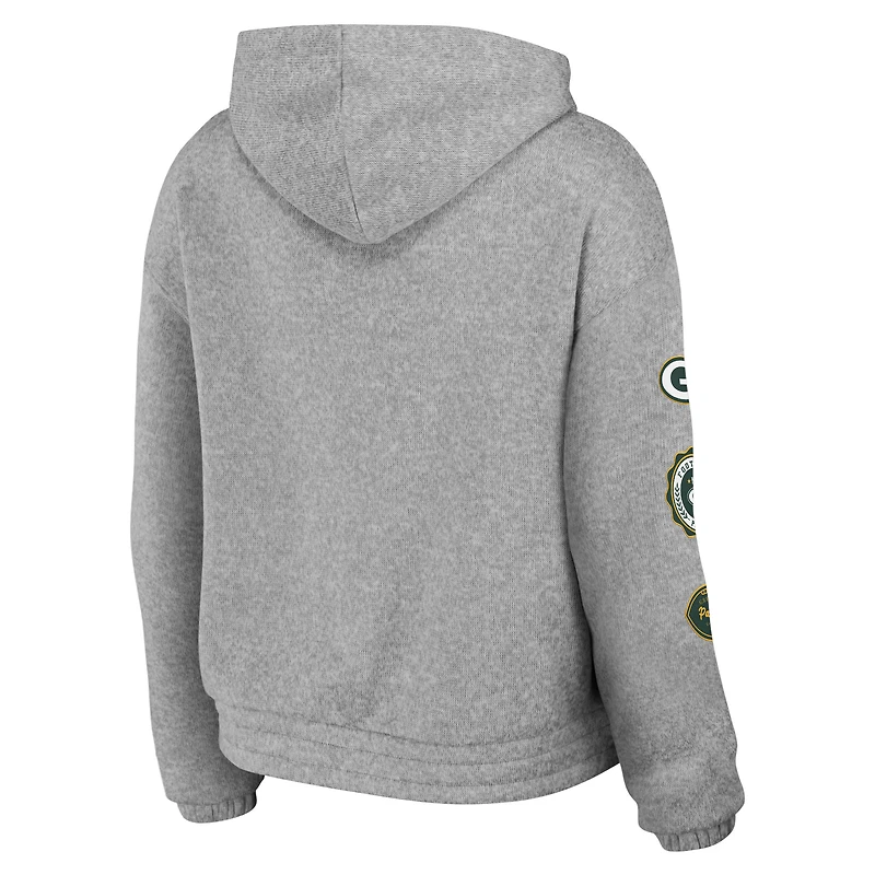 Women's WEAR by Erin Andrews Heather Gray Green Bay Packers Full-Zip Hoodie