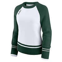 Pull raglan colorblock blanc/vert des Green Bay Packers pour femme par Erin Andrews