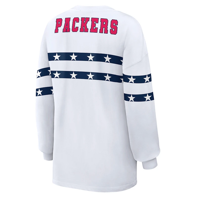 Women's WEAR by Erin Andrews  White Green Bay Packers Americana Stripe Long Sleeve T-Shirt