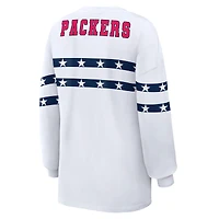 Women's WEAR by Erin Andrews  White Green Bay Packers Americana Stripe Long Sleeve T-Shirt