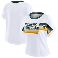 T-shirt court à rayures centrales blanc pour femme WEAR by Erin Andrews des Green Bay Packers