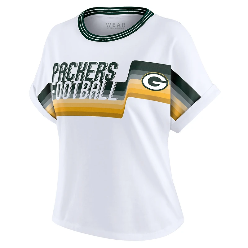 T-shirt court à rayures centrales blanc pour femme WEAR by Erin Andrews des Green Bay Packers
