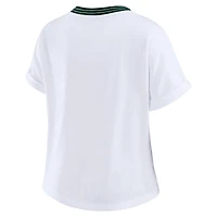 Women's WEAR by Erin Andrews White Green Bay Packers Cropped Center Stripe Dolman T-Shirt
