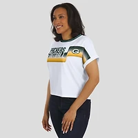 T-shirt court à rayures centrales blanc pour femme WEAR by Erin Andrews des Green Bay Packers