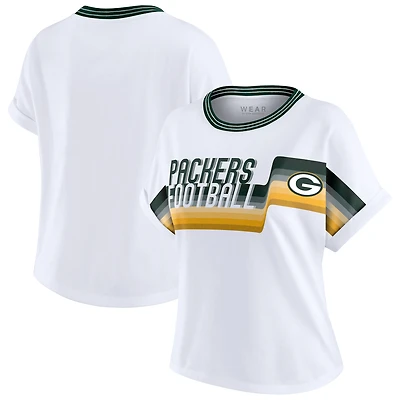T-shirt court à rayures centrales blanc pour femme WEAR by Erin Andrews des Green Bay Packers