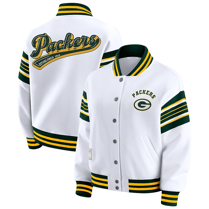 Veste polaire à boutons-pression pour femme WEAR by Erin Andrews, blanche, des Packers de Green Bay