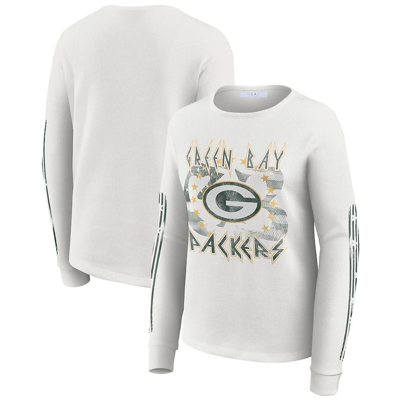 T-shirt à manches longues gaufré blanc imprimé graphique des Packers de Green Bay pour femme par Erin Andrews