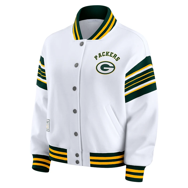 Women's WEAR by Erin Andrews White Green Bay Packers Plus Full-Snap Fleece Sweatshirt Jacket