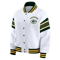Women's WEAR by Erin Andrews White Green Bay Packers Plus Full-Snap Fleece Sweatshirt Jacket
