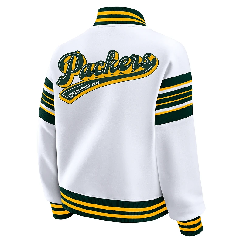 Women's WEAR by Erin Andrews White Green Bay Packers Plus Full-Snap Fleece Sweatshirt Jacket