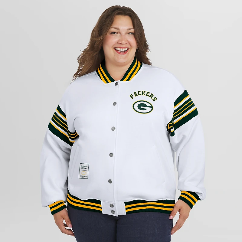 Women's WEAR by Erin Andrews White Green Bay Packers Plus Full-Snap Fleece Sweatshirt Jacket