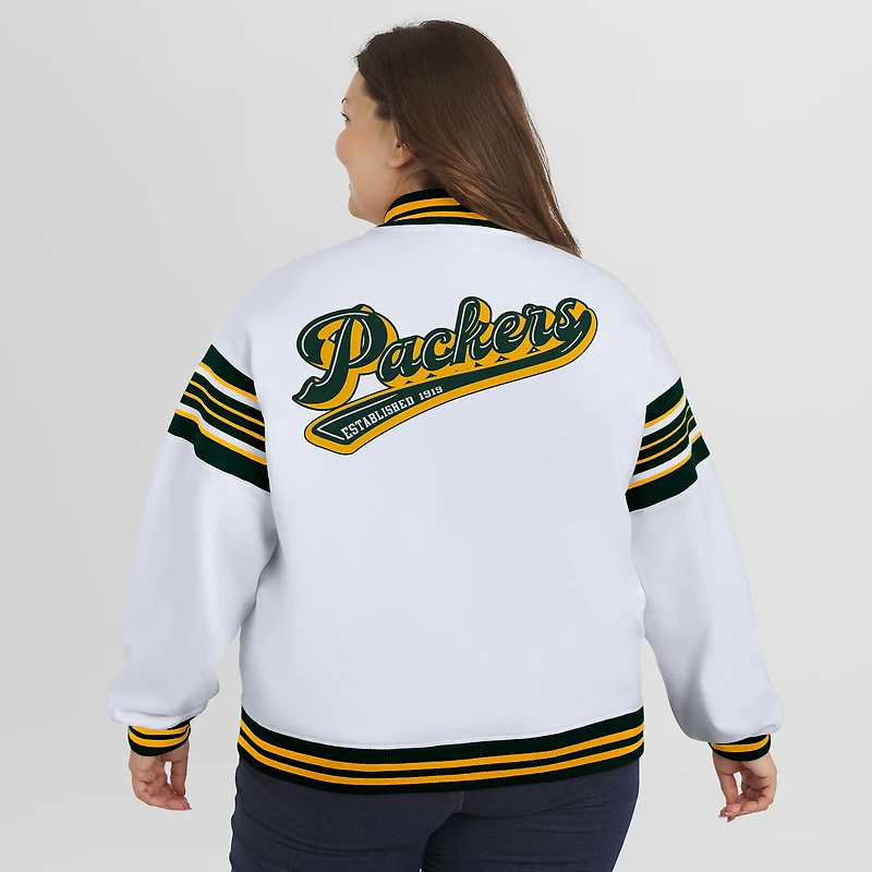Women's WEAR by Erin Andrews White Green Bay Packers Plus Full-Snap Fleece Sweatshirt Jacket