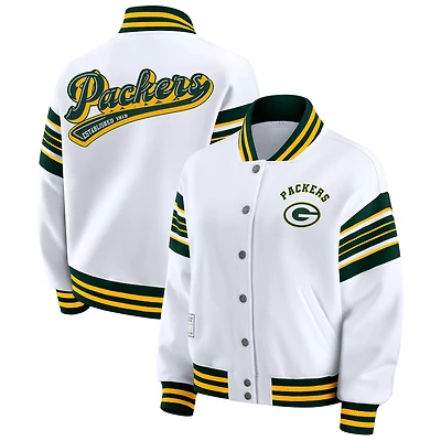 Women's WEAR by Erin Andrews White Green Bay Packers Plus Full-Snap Fleece Sweatshirt Jacket