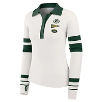 Pull polo côtelé Henley blanc des Green Bay Packers pour femme par Erin Andrews