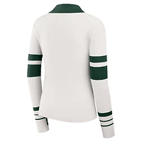Pull polo côtelé Henley blanc des Green Bay Packers pour femme par Erin Andrews