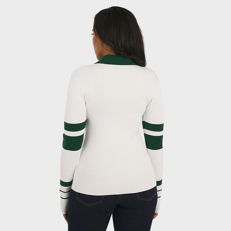 Pull polo côtelé Henley blanc des Green Bay Packers pour femme par Erin Andrews