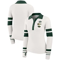 Pull polo côtelé Henley blanc des Green Bay Packers pour femme par Erin Andrews