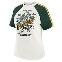 T-shirt raglan blanc à rayures et manches vieilli pour femme WEAR by Erin Andrews des Packers de Green Bay
