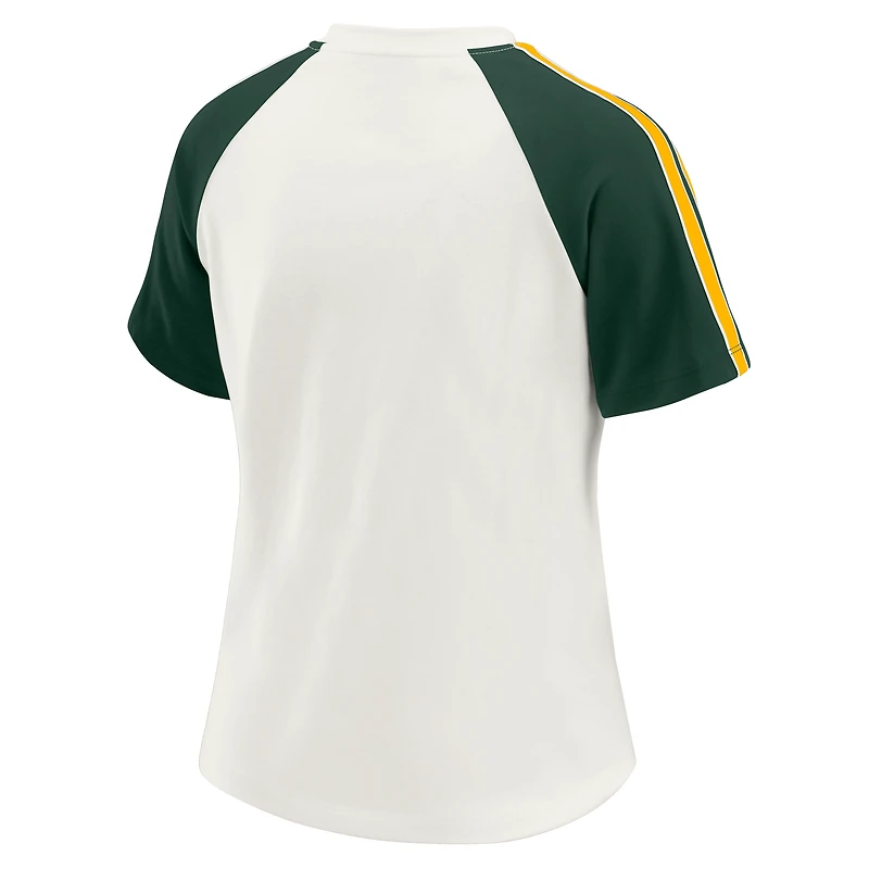 T-shirt raglan blanc à rayures et manches vieilli pour femme WEAR by Erin Andrews des Packers de Green Bay