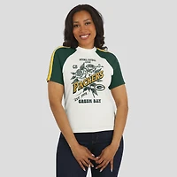 T-shirt raglan blanc à rayures et manches vieilli pour femme WEAR by Erin Andrews des Packers de Green Bay