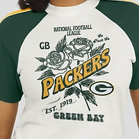 T-shirt raglan blanc à rayures et manches vieilli pour femme WEAR by Erin Andrews des Packers de Green Bay