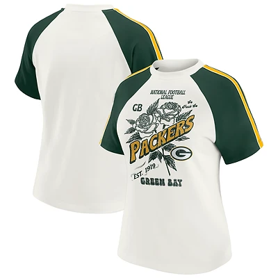T-shirt raglan blanc à rayures et manches vieilli pour femme WEAR by Erin Andrews des Packers de Green Bay