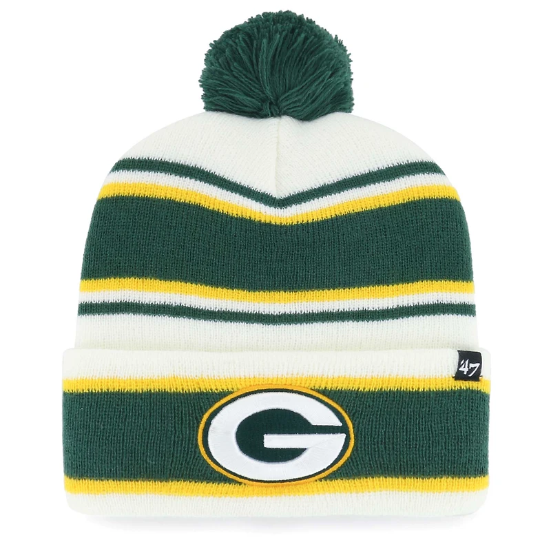 Bonnet en tricot à revers Stripling pour jeunes '47 White Green Bay Packers avec pompon