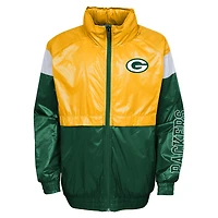 Coupe-vent à capuche avec fermeture éclair intégrale Stance de la ligne but des Green Bay Packers pour jeune, or/vert