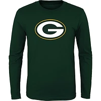 T-shirt vert à manches longues avec logo principal Green Bay Packers pour jeune