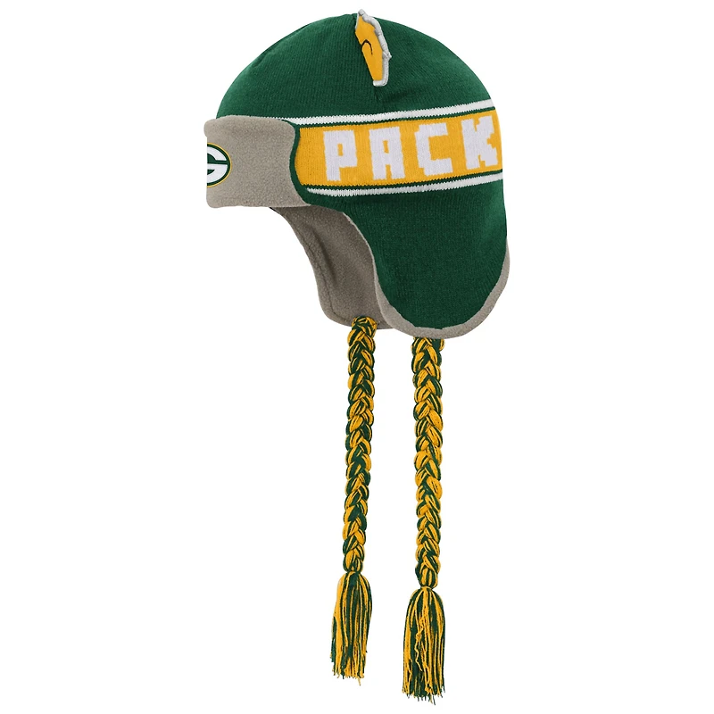 Bonnet en tricot vert pour jeunes Green Bay Packers avec oreilles de soldat
