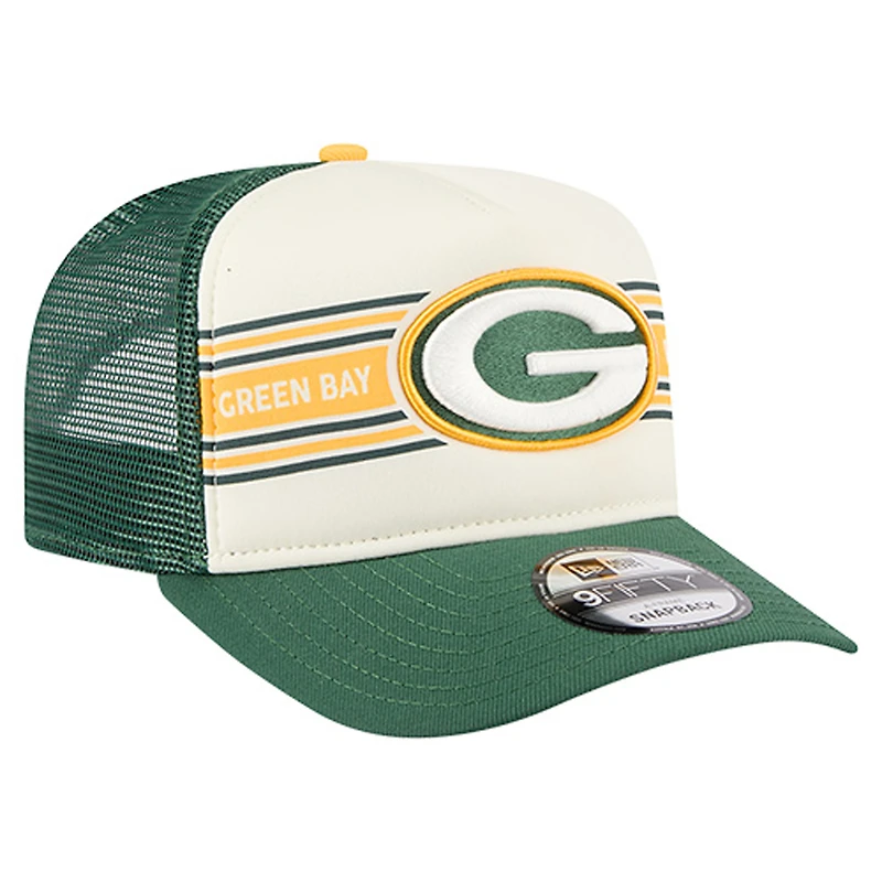Casquette de camionneur ajustable 9FIFTY A-Frame pour jeunes New Era crème/vert Green Bay Packers Banner