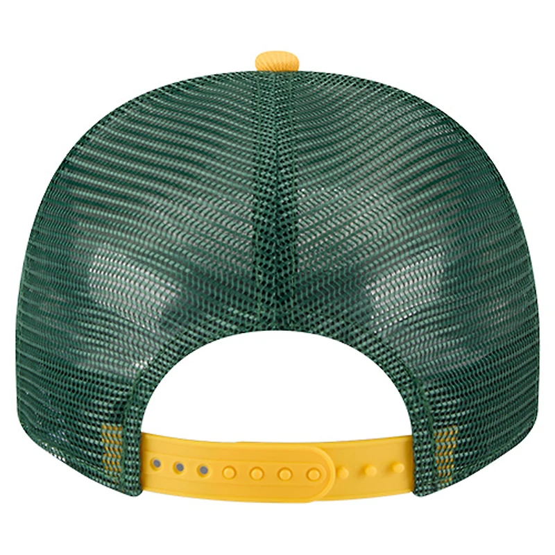 Youth New Era Cream/Green Green Bay Packers Banner 9FIFTY A-Frame Adjustable Trucker Hat