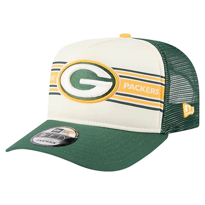 Casquette de camionneur ajustable 9FIFTY A-Frame pour jeunes New Era crème/vert Green Bay Packers Banner