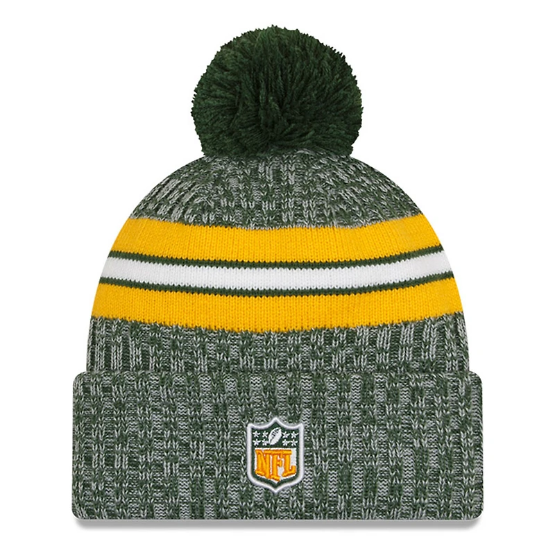 Bonnet en tricot à revers Green Bay Packers 2023 Sideline New Era pour jeune avec pompon