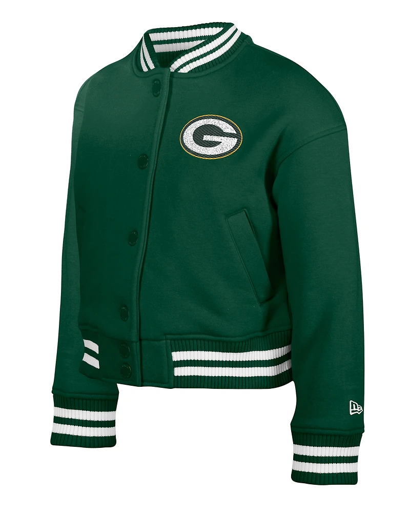 Veste polaire à boutons-pression en chenille appliquée New Era Green Bay Packers pour jeunes