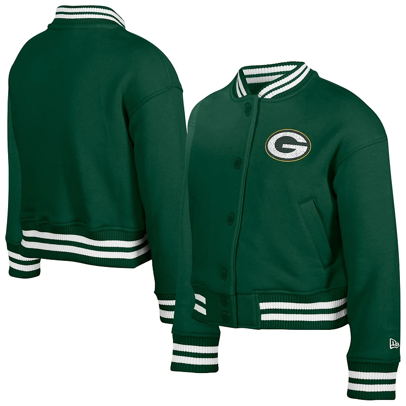 Veste polaire à boutons-pression en chenille appliquée New Era Green Bay Packers pour jeunes